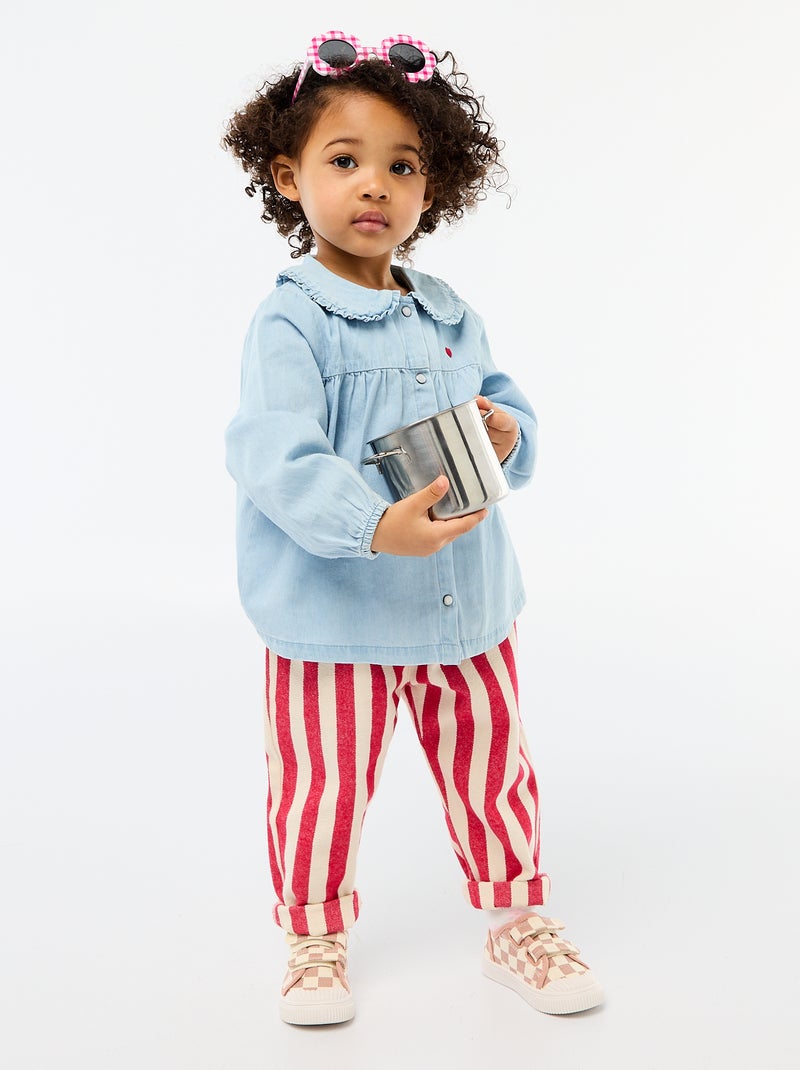 Camisa vaquera con bordado de corazón AZUL - Kiabi