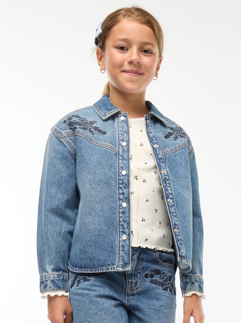 Camisa vaquera con bordados Azul - Kiabi