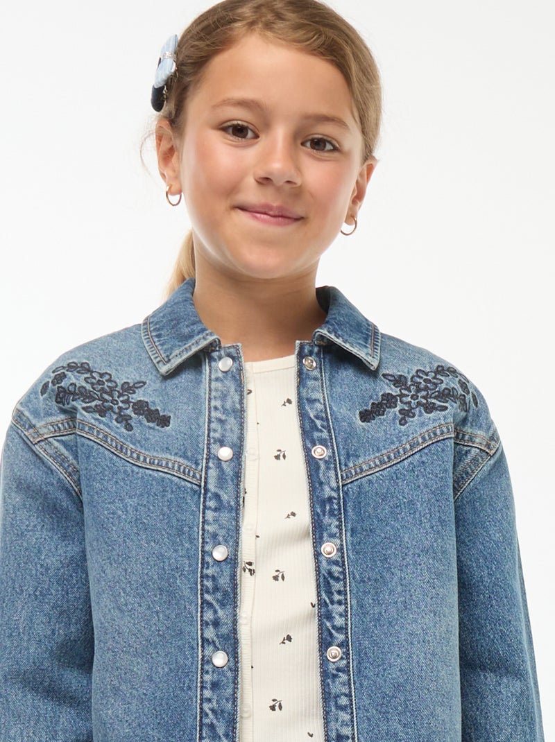 Camisa vaquera con bordados Azul - Kiabi