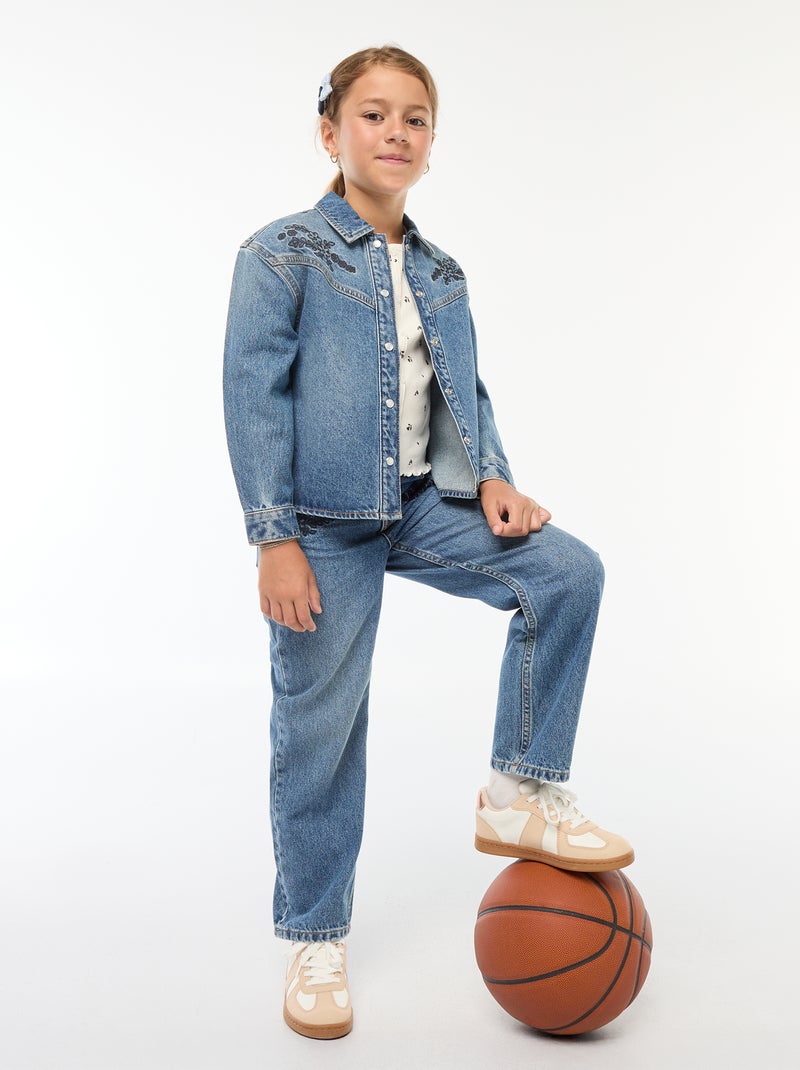 Camisa vaquera con bordados Azul - Kiabi