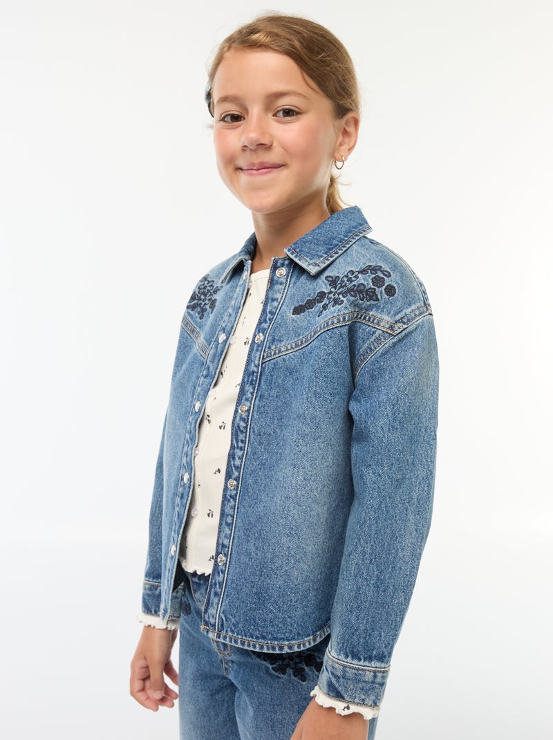 Camisa vaquera con bordados Azul - Kiabi