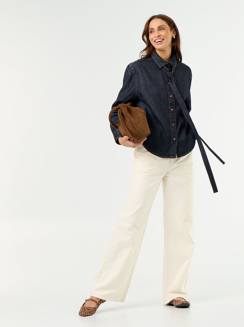 Camisa vaquera con cuello camisero con lazada Azul - Kiabi