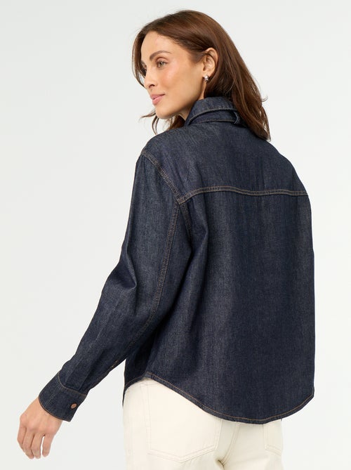 Camisa vaquera con cuello camisero con lazada - Kiabi Camisa vaquera con cuello camisero con lazada - Kiabi
