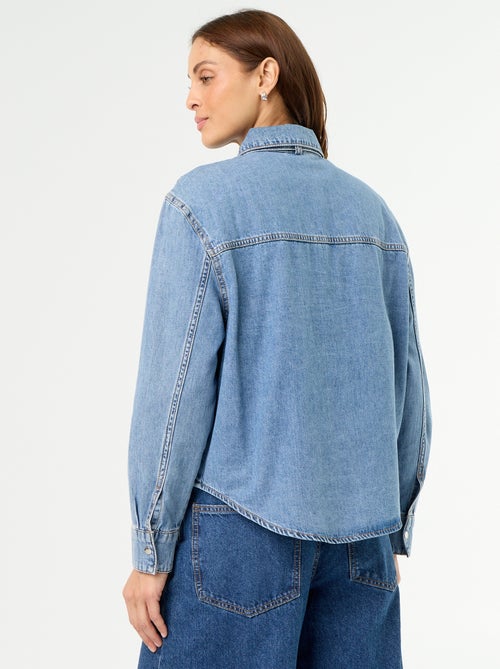Camisa vaquera con cuello camisero con lazada - Kiabi Camisa vaquera con cuello camisero con lazada - Kiabi