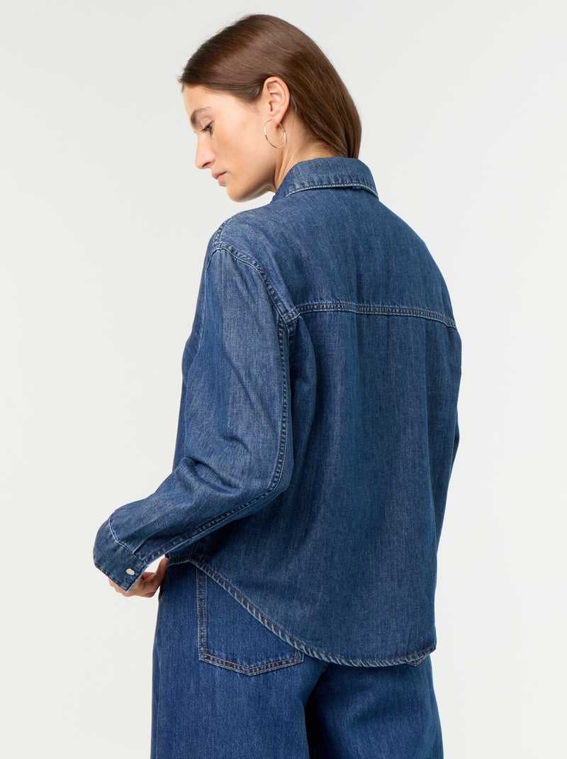 Camisa vaquera con cuello camisero con lazada Azul - Kiabi