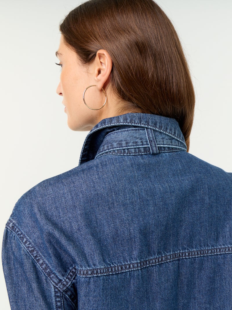 Camisa vaquera con cuello camisero con lazada Azul - Kiabi
