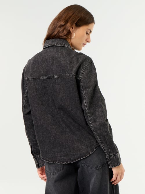 Camisa vaquera con cuello camisero con lazada - Kiabi Camisa vaquera con cuello camisero con lazada - Kiabi