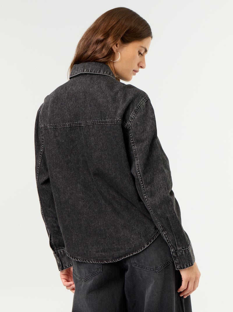 Camisa vaquera con cuello camisero con lazada Negro - Kiabi