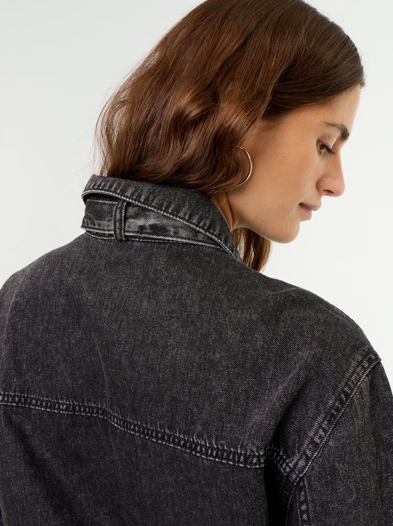 Camisa vaquera con cuello camisero con lazada Negro - Kiabi