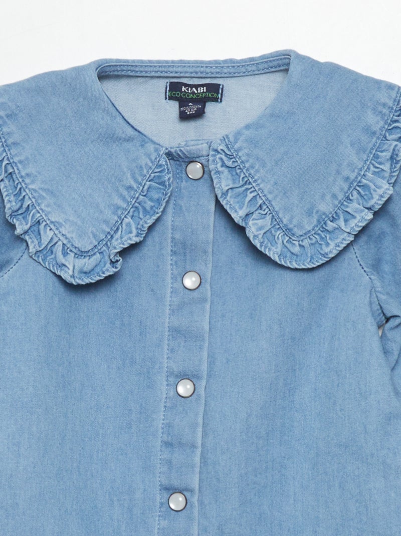 Blusa Con Volante En El Cuello Con Borda - Blanco - Gocco