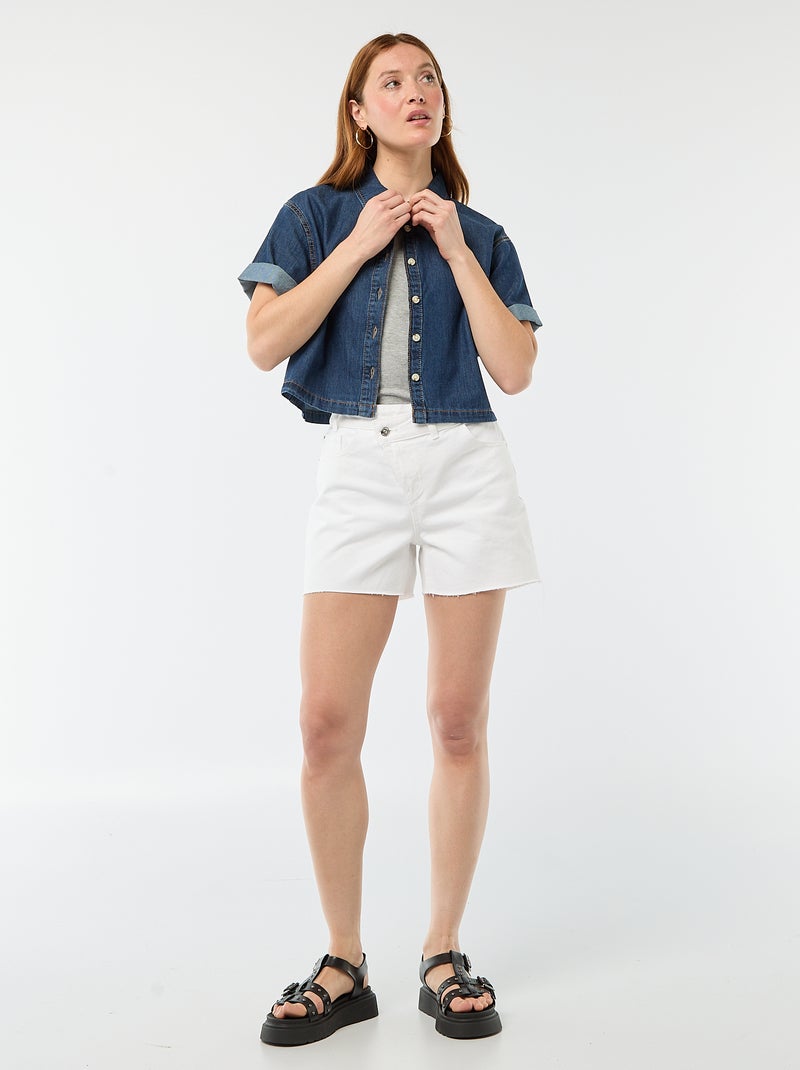 Camisa vaquera con mangas 3/4 Azul - Kiabi