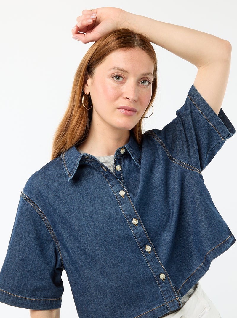 Camisa vaquera con mangas 3/4 Azul - Kiabi