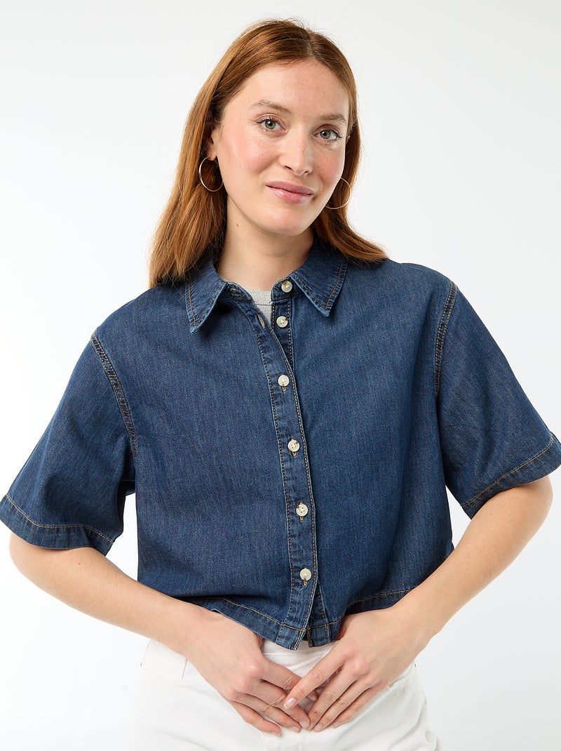 Camisa vaquera con mangas 3/4 Azul - Kiabi
