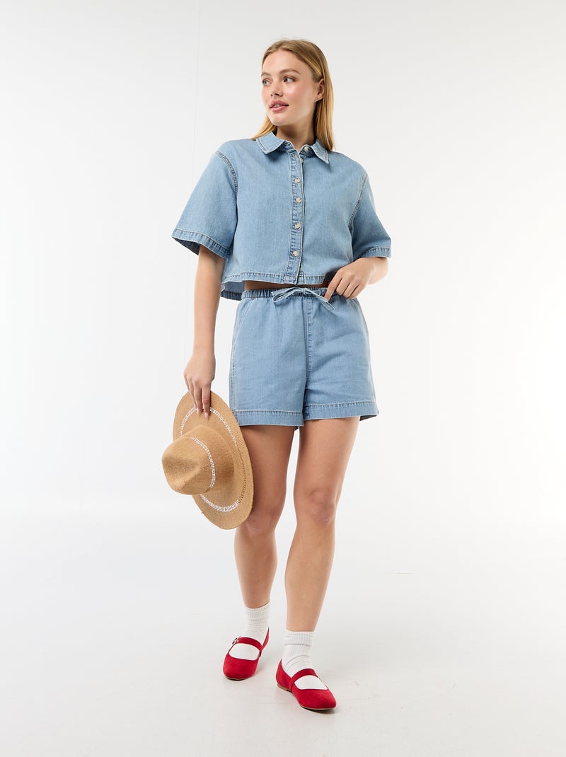Camisa vaquera con mangas 3/4 Azul - Kiabi