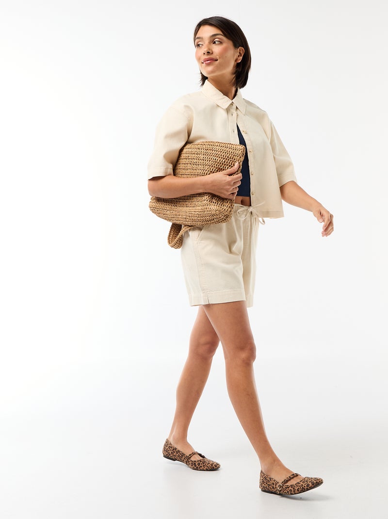 Camisa vaquera con mangas 3/4 Blanco - Kiabi
