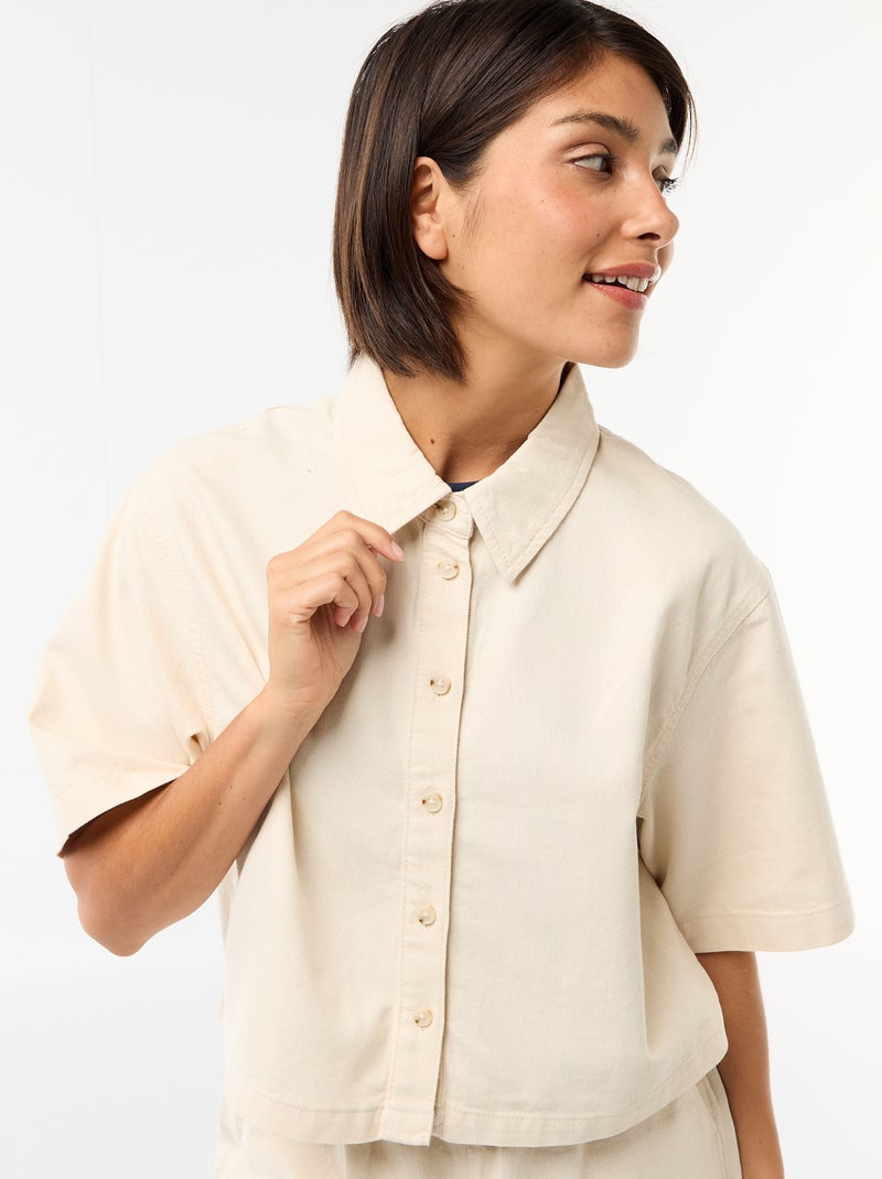 Camisa vaquera con mangas 3/4 Blanco - Kiabi