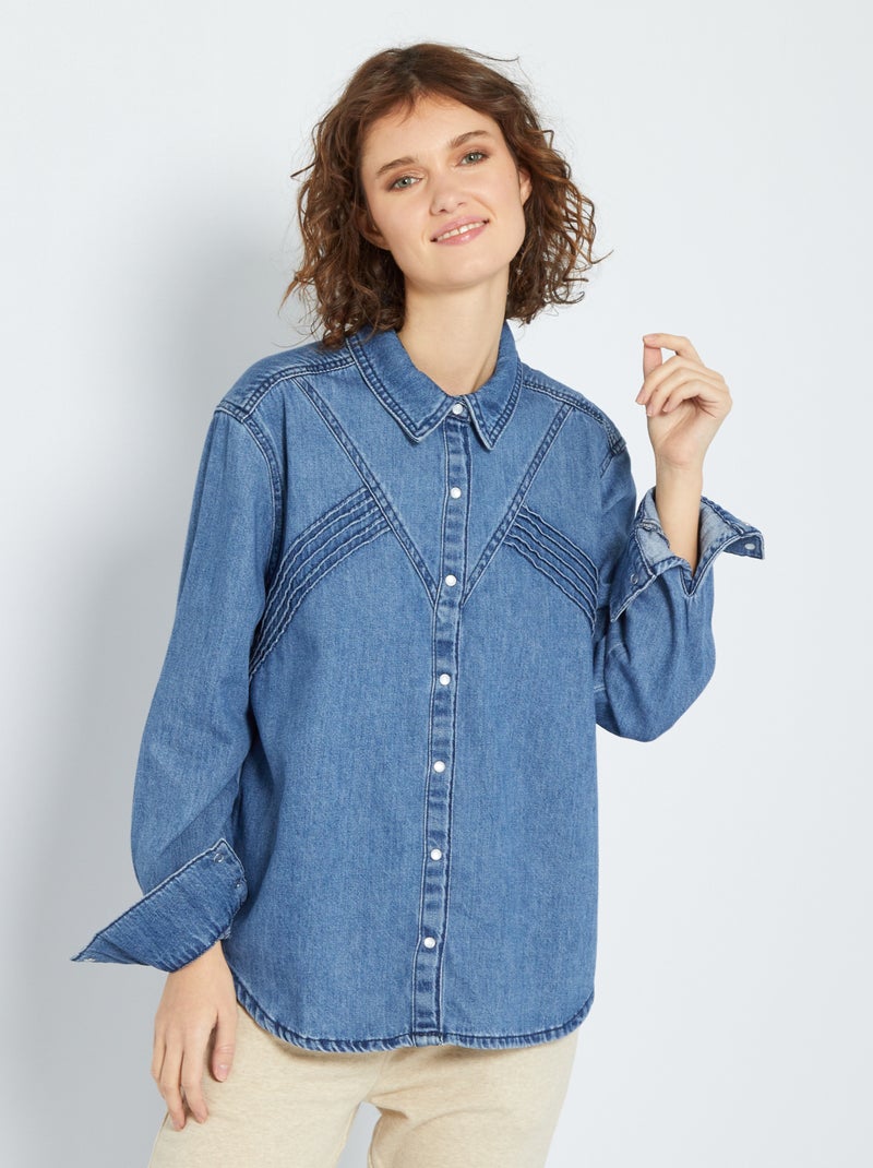 Camisa vaquera con pliegues AZUL - Kiabi