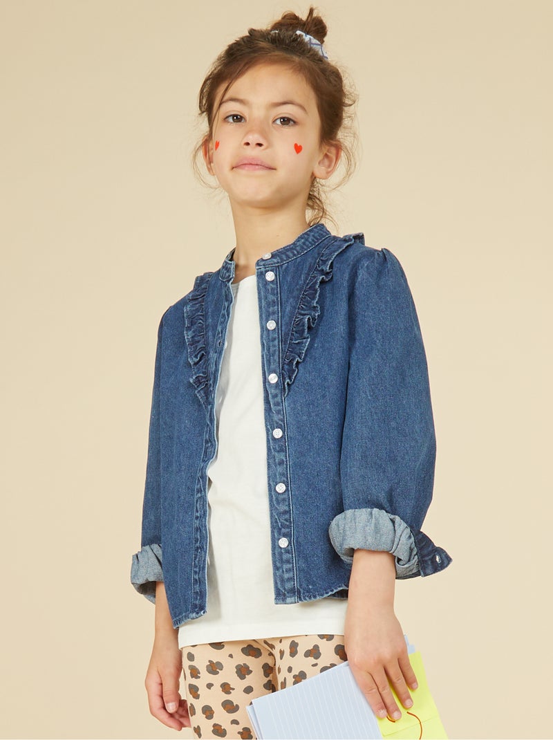 Camisa vaquera con volante en el cuello Azul - Kiabi