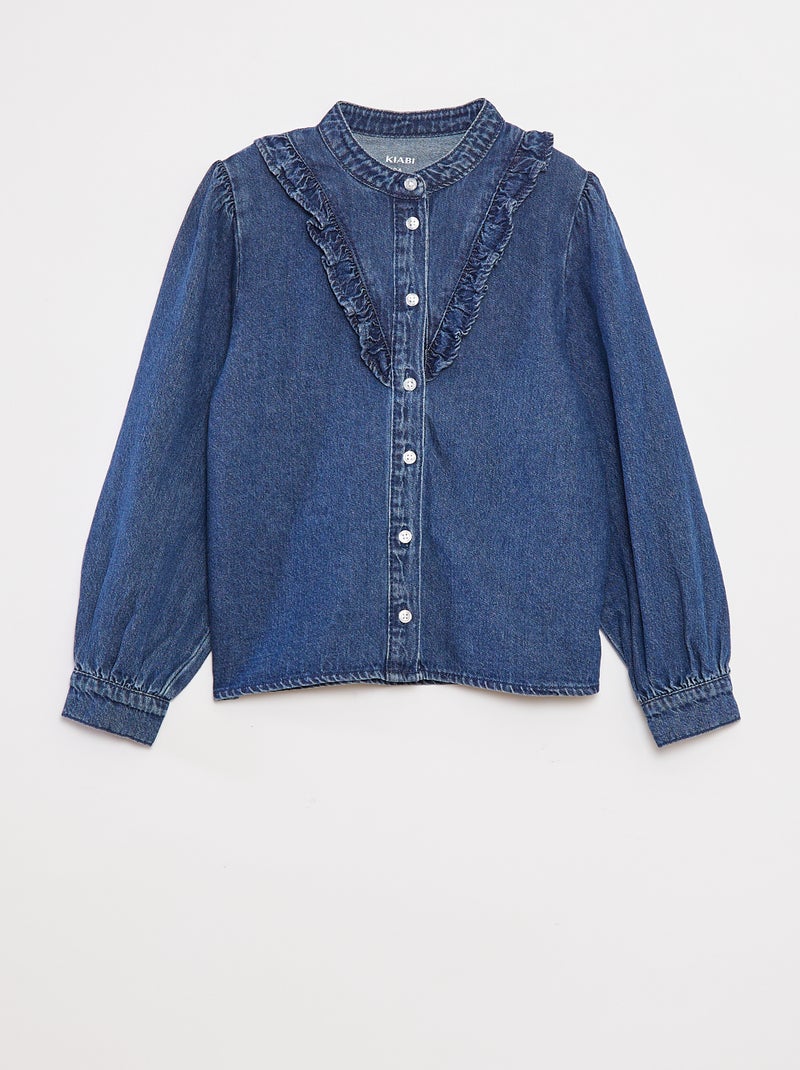 Camisa vaquera con volante en el cuello Azul - Kiabi