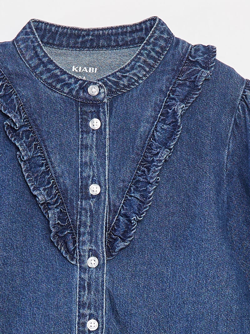 Camisa vaquera con volante en el cuello Azul - Kiabi
