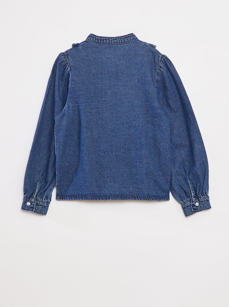 Camisa vaquera con volante en el cuello Azul - Kiabi