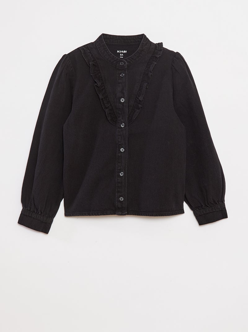 Camisa vaquera con volante en el cuello Negro - Kiabi
