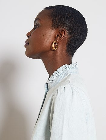 Camisa vaquera con volantes en el cuello - Kiabi