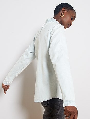 Camisa vaquera con volantes en el cuello - Kiabi