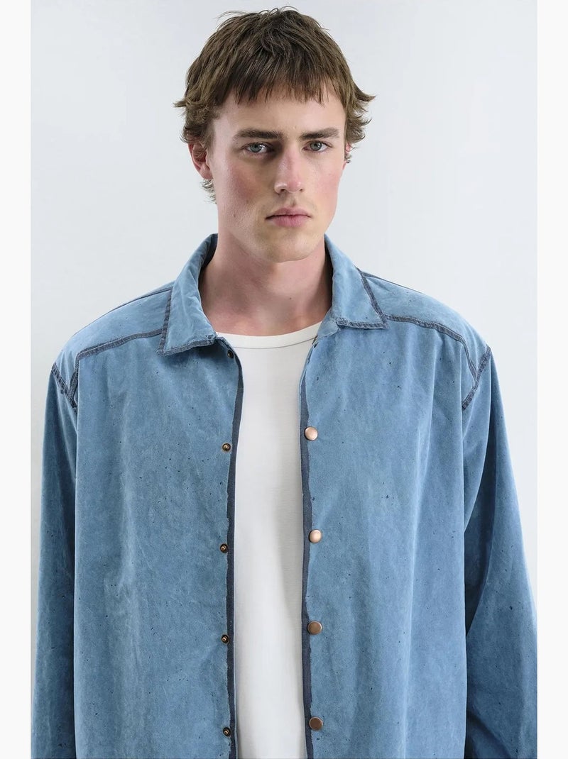 Camisa vaquera de algodón oversize para hombre giesto Azul zafiro - Kiabi
