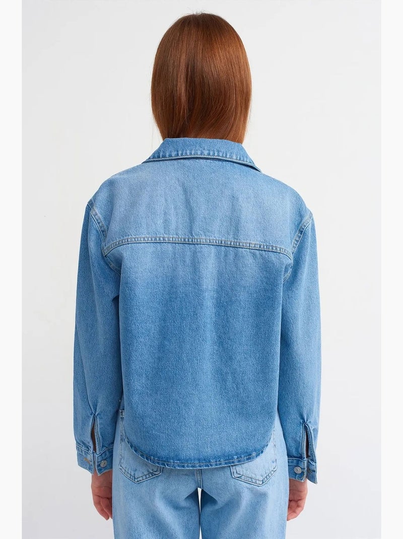 Camisa vaquera de algodón para mujer dilvin Azul zafiro - Kiabi