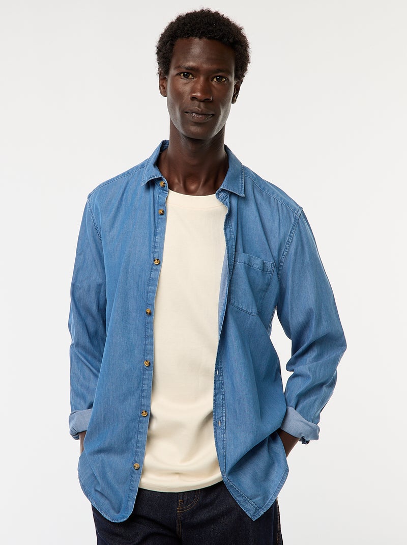 Camisa vaquera lisa Azul - Kiabi