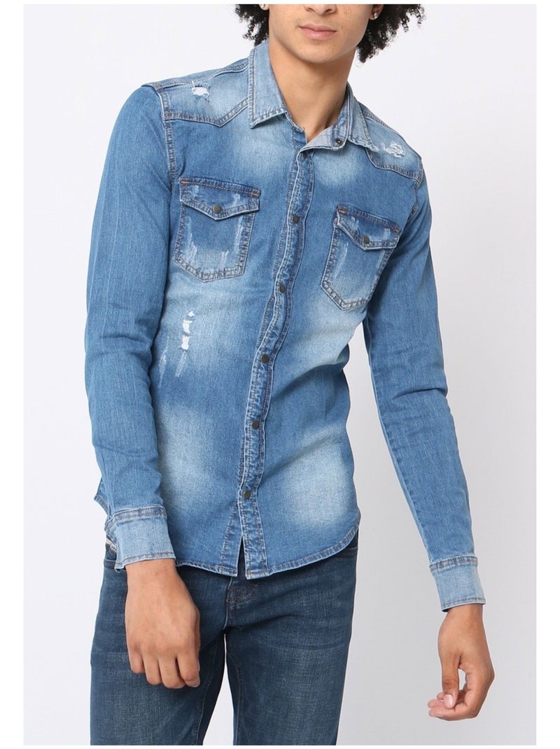 Camisa vaquera slim fit Kebello Azul cielo - Kiabi