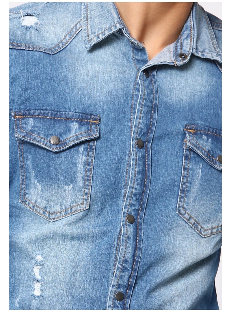 Camisa vaquera slim fit Kebello Azul cielo - Kiabi