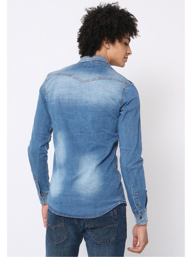 Camisa vaquera slim fit Kebello Azul cielo - Kiabi