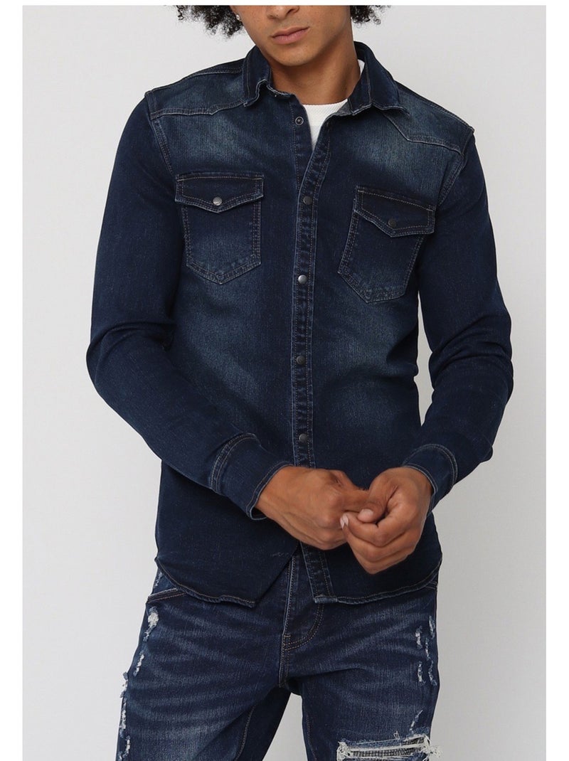 Camisa vaquera slim fit Kebello Azul - Kiabi