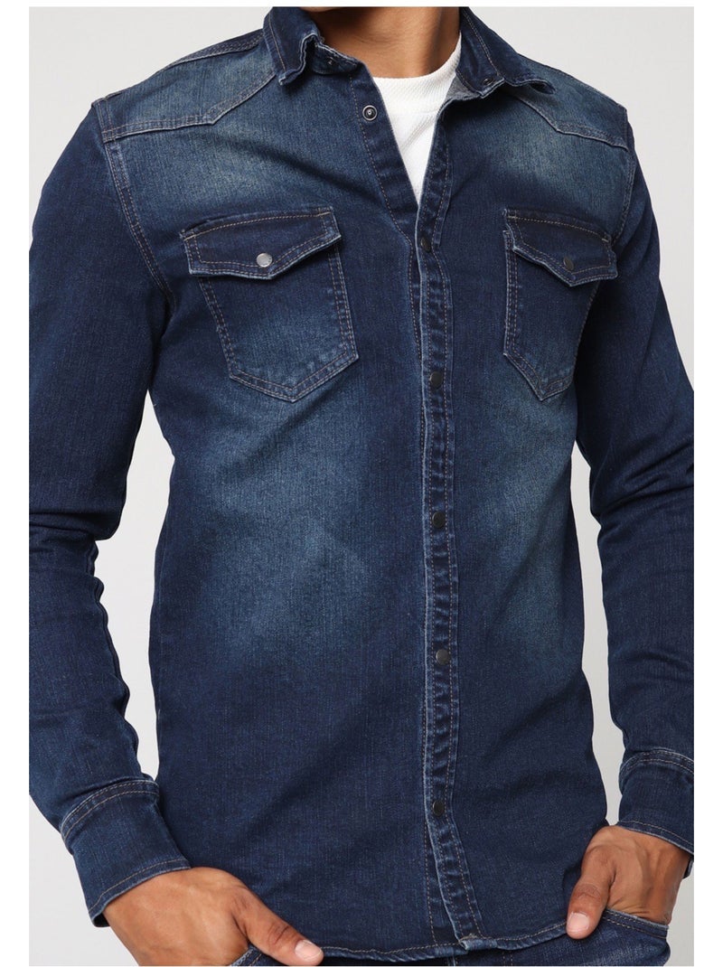 Camisa vaquera slim fit Kebello Azul - Kiabi