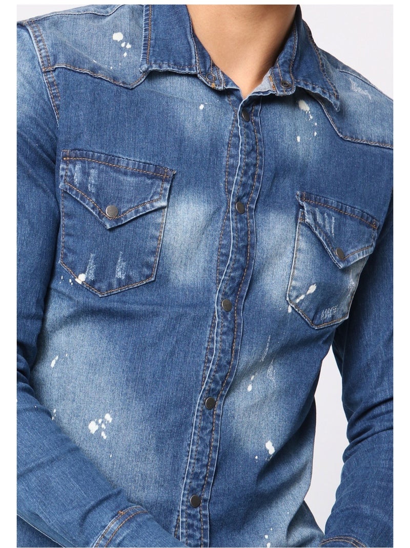 Camisa vaquera slim fit Kebello Azul - Kiabi
