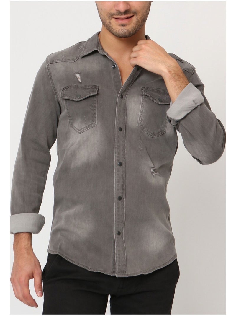 Camisa vaquera slim fit Kebello Gris - Kiabi