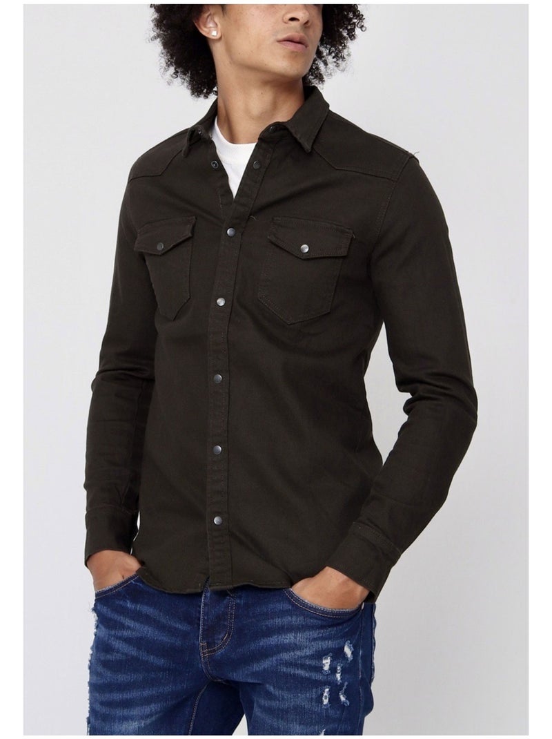 Camisa vaquera slim fit Kebello Marrón oscuro - Kiabi