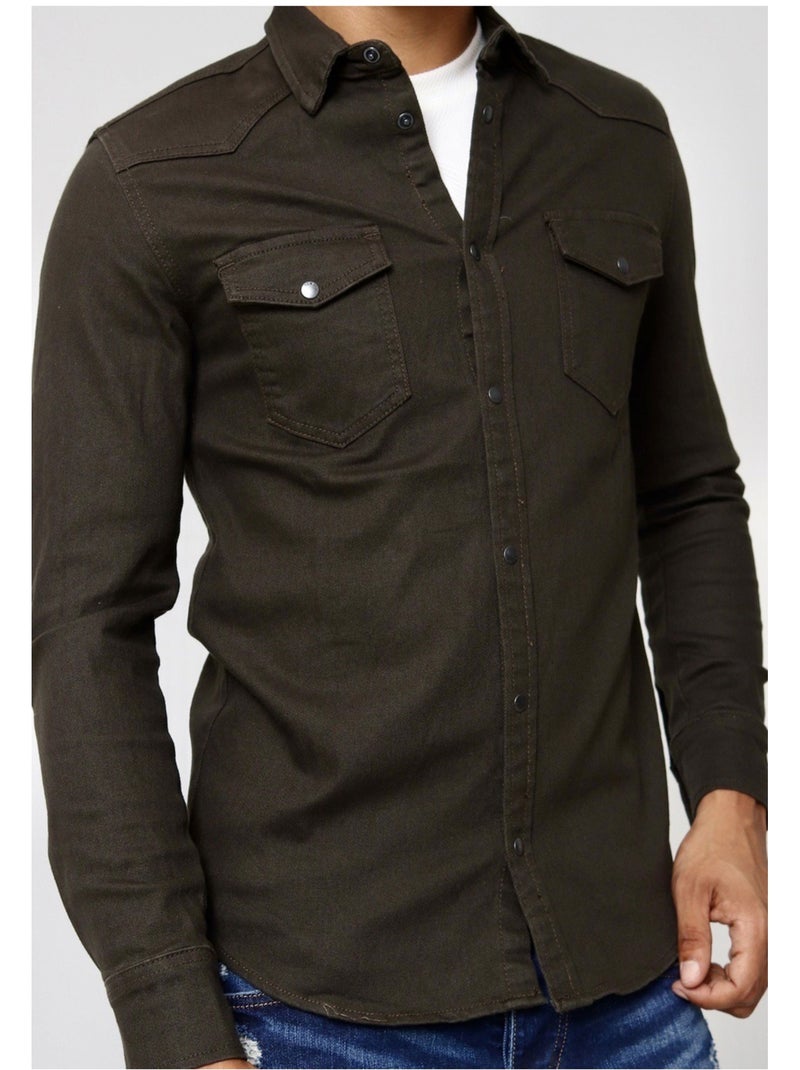 Camisa vaquera slim fit Kebello Marrón oscuro - Kiabi
