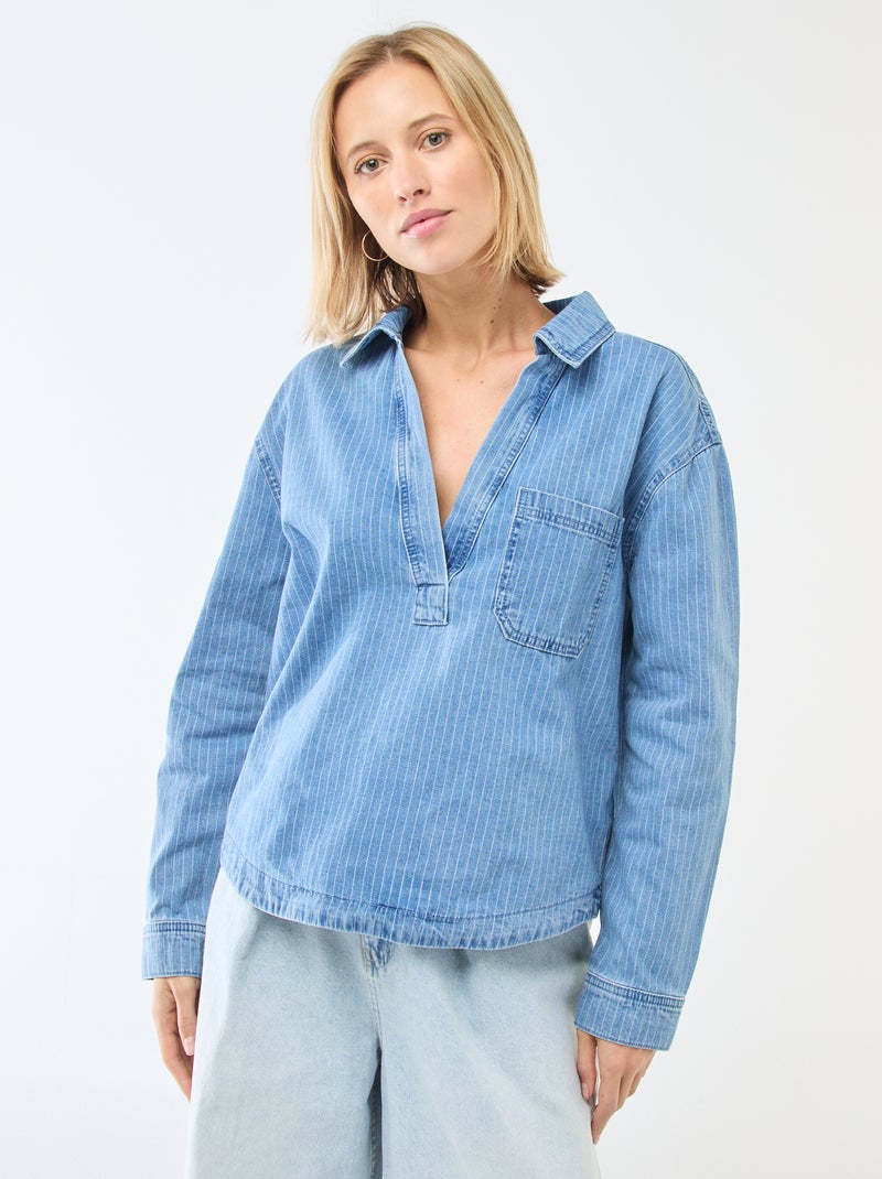 Camisa vaquero de manga larga Azul - Kiabi
