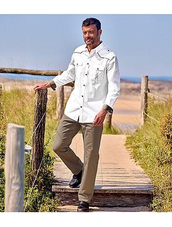 Camisa western de popelín con cuello de puntas libres