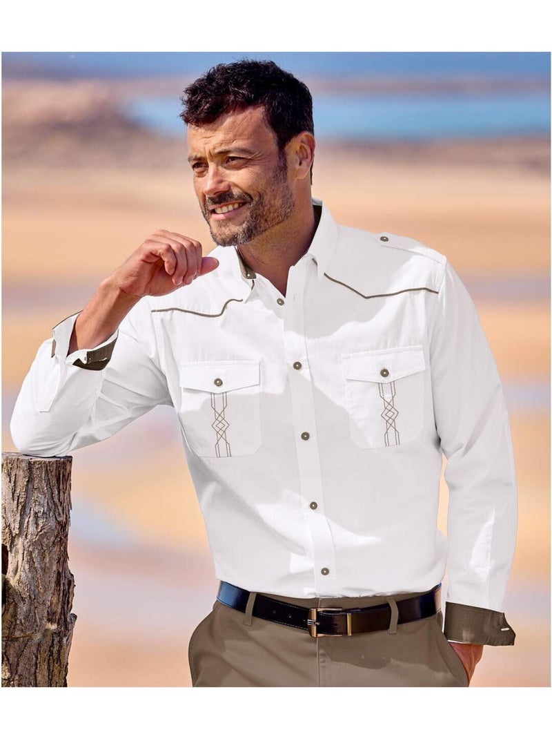 Camisa western de popelín con cuello de puntas libres Blanco - Kiabi