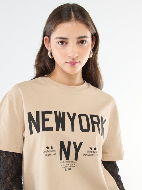 Camiseta 2 en 1 con encaje - Kiabi