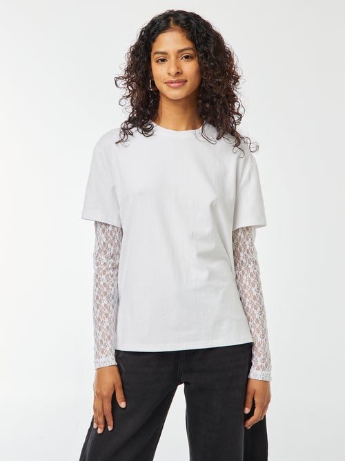Camiseta 2 en 1 con encaje - Kiabi