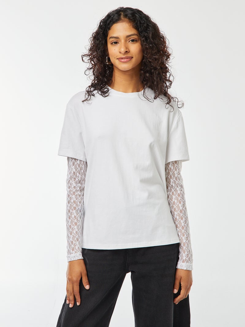 Camiseta 2 en 1 con encaje blanco - Kiabi