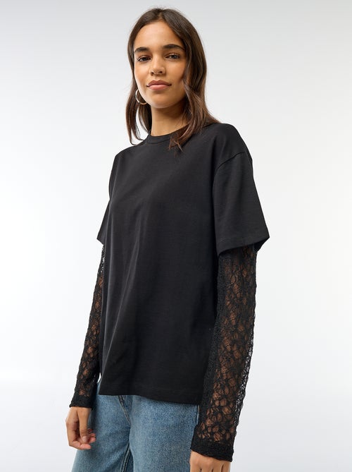 Camiseta 2 en 1 con mangas de encaje - Kiabi