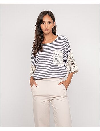 Camiseta a rayas con espalda calada FINLEY