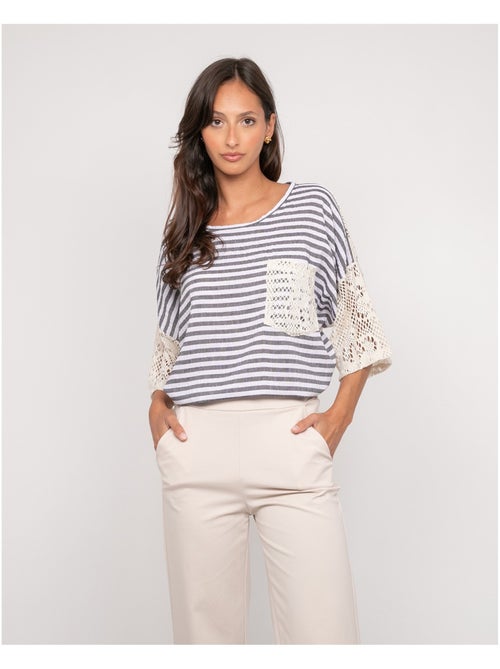 Camiseta a rayas con espalda calada FINLEY - Kiabi Camiseta a rayas con espalda calada FINLEY - Kiabi