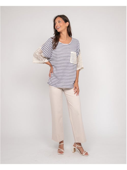 Camiseta a rayas con espalda calada FINLEY - Kiabi Camiseta a rayas con espalda calada FINLEY - Kiabi